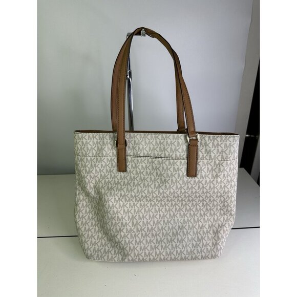 Michael Kors Jet Set Travel Md Carryall Tote White Canvas - Picture 5 of 11